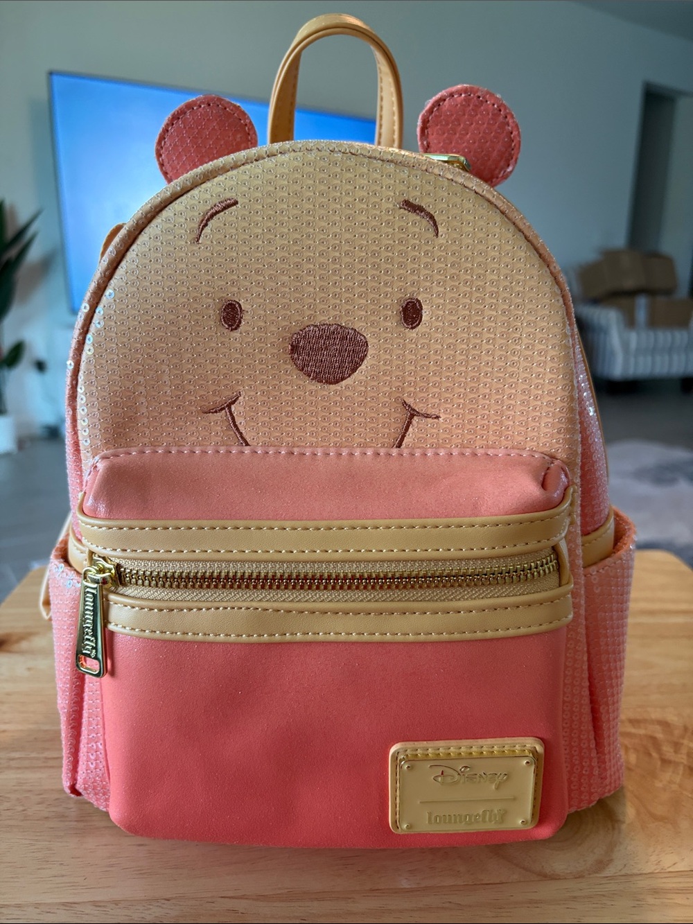 Disney Kids Mini Backpack in Pink and Tan with Winnie the Pooh Face